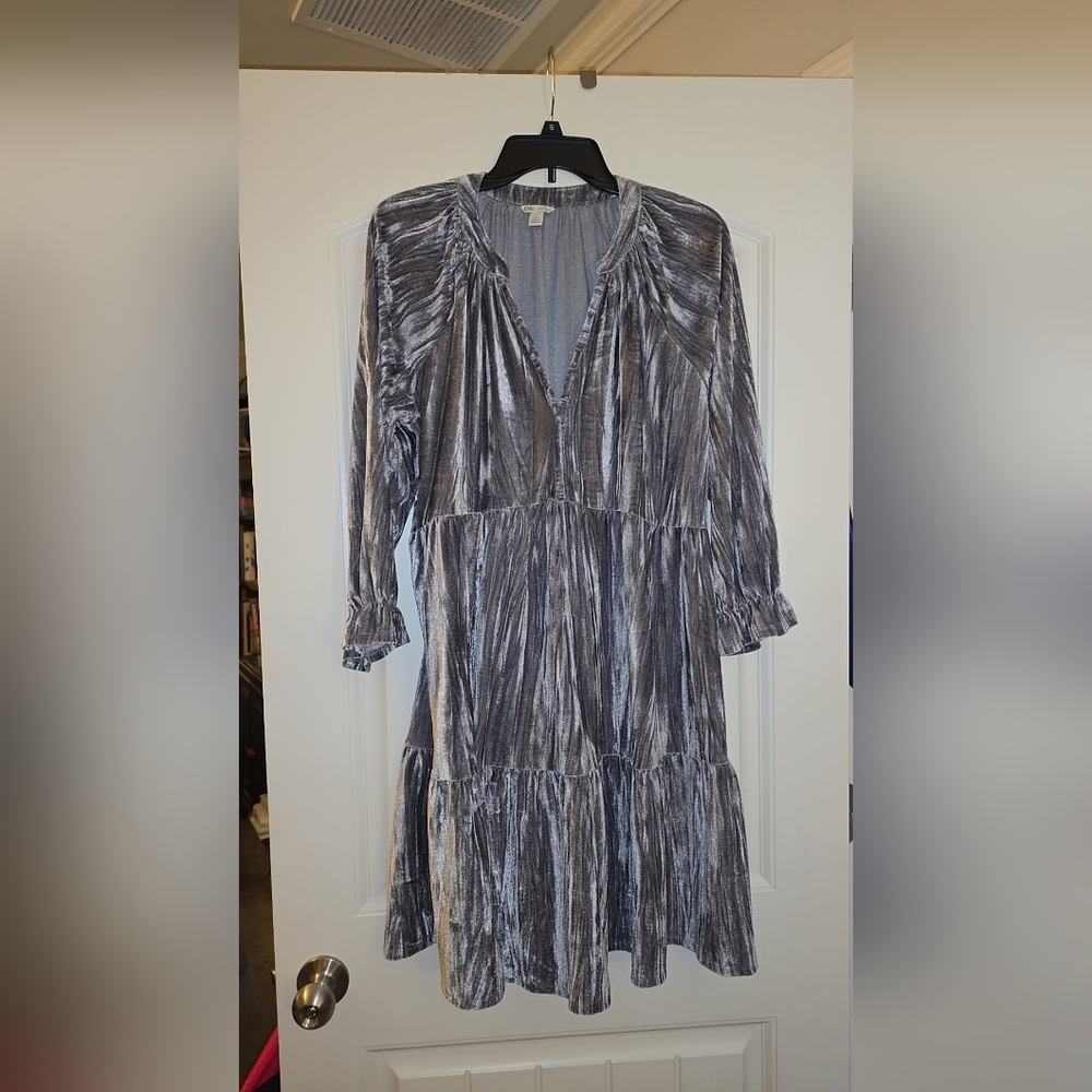 Cato Metallic Gray Long Sleeve Dress Size Large Velour Material Worn Once